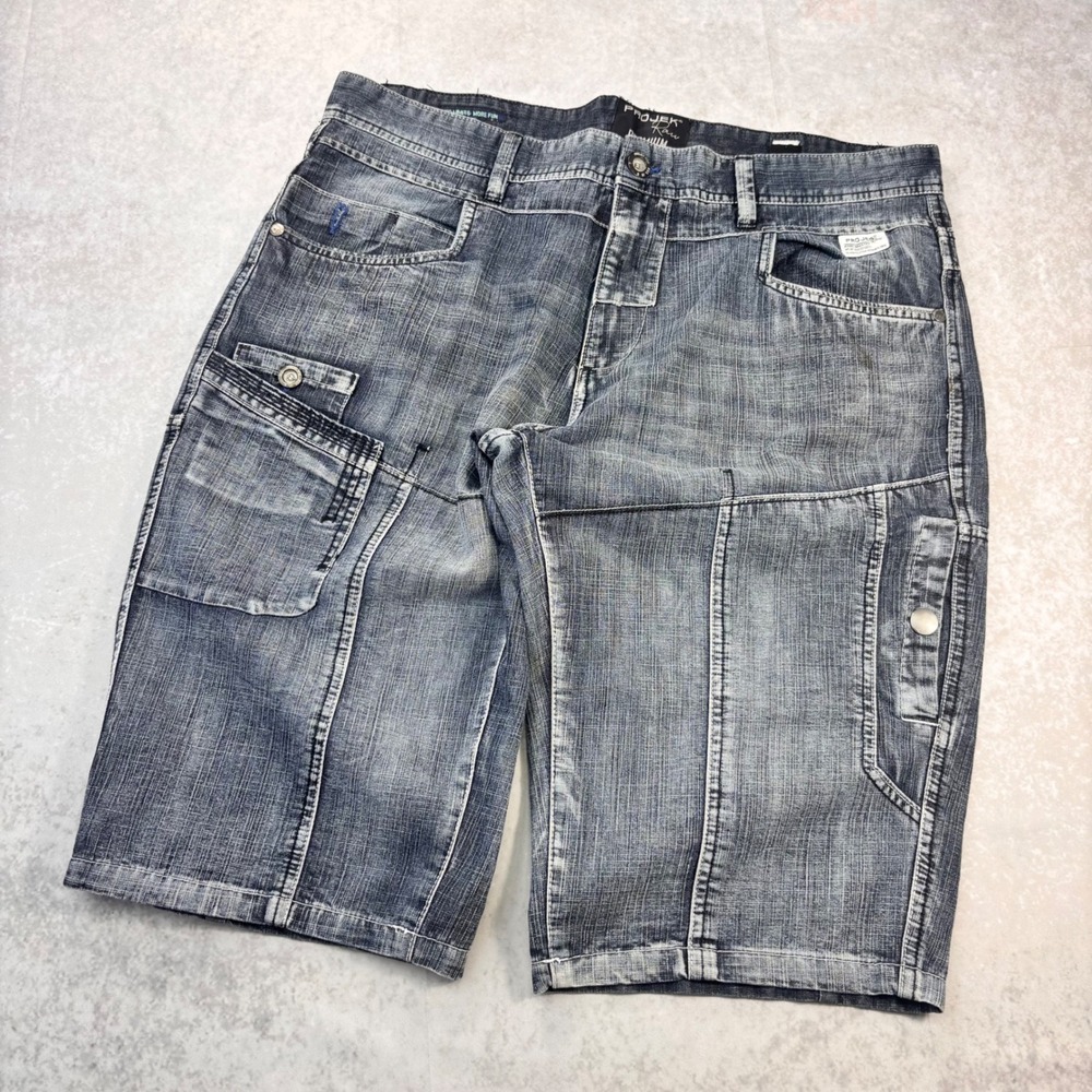 Projek Raw Premium Denim Cargo Jorts Baggy Y2K Skate Shorts Mens 36